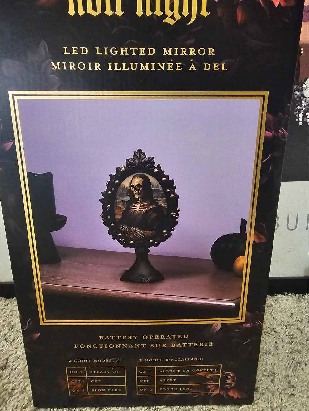Noir Night Led Lighted Mirror Halloween Skeleton Mona Lisa